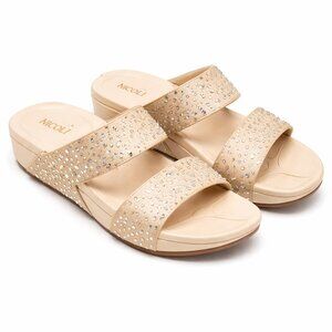 Nicoli Cream Rhinestone Slide Sandals | Comfort Rubber Slippers | Size 8